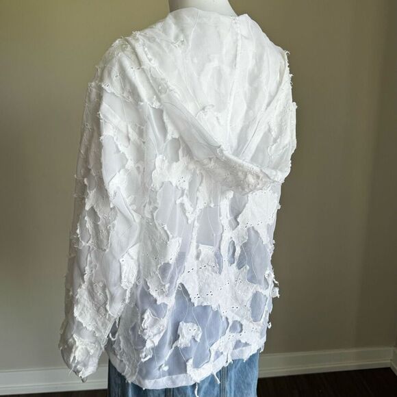 Y2K White Sheer Deconstructed Hoodie Long Sleeve Top - Picture 4 of 12
